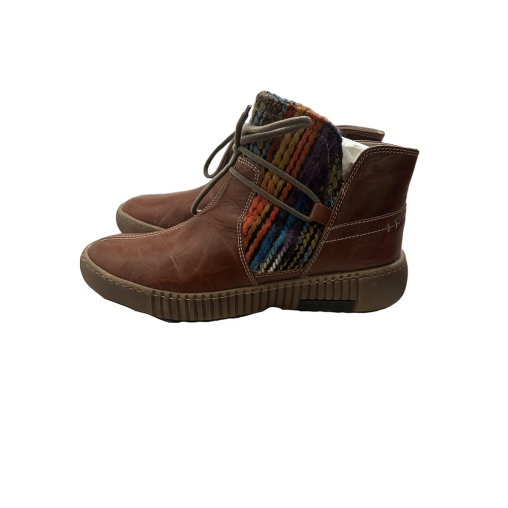 Josef Seibel Maren 06 Leather Knit-Trim Ankle Boots Brandy Multi 7 NIB MSRP $139